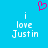 A static image with a bright blue background, featuring two identical pixelated text blocks and one pink heart symbol.