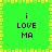 Green background with yellow pixelated border and central cross, displaying "i LOVE MA" text in black pixels across four quadrants.