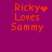 Four display orange pixelated text 'Ricky Loves Sammy' on a purple background, with the first showing a heart symbol replacing the 'y' in Ricky