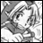 A 48x48 pixel grayscale anime-style character icon with a black background featuring text, displayed as part of an animated contact sheet.