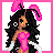 Pixel art contact sheet of four animated frames featuring a cartoon character with pink bunny ears and text variations.