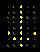 Animated sequence of yellow and green pixelated shapes on black background, showing shifting patterns across three vertical