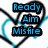 Animated icon with blue text inside a heart outline, displaying sequential phrases: 'Ready Aim Misfire', 'Shoot My Cupid', and 'out of sky.'