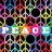 A static image of a repeating pattern featuring peace symbols and the word "PEACE" in colorful block letters.
