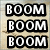 Pixelated text on a beige background with black outlines, displaying "BOOM BOOM BOOM" stacked vertically and "I WANT YOU IN MY ROOM" in separate sections.