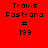 Red background with black text displaying 'Travis Pastrana', '#', and '199' arranged in a , where yellow rectangles highlight different across frames