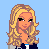A 4x3 contact sheet of pixel art frames showing a blonde cartoon character and text elements in pink, black, and blue colors.
