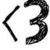 <image> is a static icon featuring two black curved shapes on white background; left shape resembles open angle bracket, right shape resembles stylized number 3.