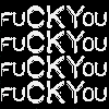 A black background displays repeated 'FUCKYOU' text in white, with 'CKY' highlighted in green, blue, purple, and pink