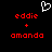 Pixelated red text 'eddie' and 'amanda' with a white heart symbol above, all on black background.