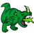 Green pixelated dinosaur-like creature with open mouth showing pink tongue and green projectile, single horn on head, raised tail.