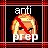 Pixel art buddy icon featuring a blonde character with red streaks, framed by red and pink borders on black background, with "anti" text above and "PREP" below.