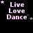 Pixelated text "Live Love Dance" in light purple on black background with scattered stars, each frame showing different star positions.
