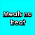 Pixelated cow icon with black-and-white patches, orange horns, and blue text reading "go veg" on purple background; top-left section shows partial phrase "Meats no treat for those you eat.".
