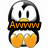 Pixelated penguin with black and white body, yellow beak and feet, displaying four variations of text overlays and facial expressions.