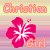 Pixelated image with 'Christian' text at top, pink hibiscus flower in center, and 'Girl' text at bottom on striped background.