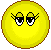 Six yellow circular icons with brown borders display sequential facial expressions including closed eyes, straight mouth, and smiling faces.