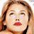 A 4-frame contact sheet of a pixelated animated icon featuring a woman with long brown hair and red lipstick across three frames, with the fourth frame showing text on a black background.