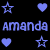 A static contact sheet of 25 animated frames showing a repeating pattern of blue and black stars, hearts, and the name "Amanda" on a gray background.