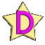 Animated sequence of a golden star-shaped icon with purple letter D, rotating through multiple angles against gray background.