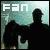 Static pixel art shows two silhouetted figures against a light blue background with 'FAN' text in white block letters at top left.