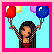 Pixelated image of a figure holding balloons with text reading 'My Birthday is Soon!' on a light blue background.