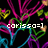 Pixelated abstract design with vibrant pink, green, blue, and yellow shapes on black background, featuring centered white text 'corisso=]'.