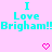 Pixelated cyan text "I Love Brigham!!" repeats across a pink background with small pixel hearts, partially obscured by gray cropping.