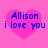 Four identical pink heart-shaped icons with blue text reading "Allison i love you" on a pink background.