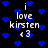 Pixelated blue hearts float over repeated text reading 'i love kirsten <3' on a black background.