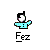 Pixelated character with black hair and white face wearing light blue checkered shirt, arms extended horizontally against gray background.