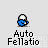 Pixelated icon of a blue and white figure with a white helmet-like top, positioned above 'Auto Fellatio' text on a light gray background.