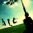 Pixelated image showing a dark silhouette of a figure holding a long pole against a gradient sky with green ground, featuring partial text 'ME' in blocky letters.
