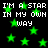 Black background with green stars and repeated white text reading "I'M A STAR I'M A STAR IN MY OWN WAY" in pixelated font.