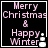 Pixelated text reads 'Merry Christmas & Happy Winter' in pink on black background with white snowman icon, four variations show animation frames.