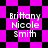 Pixelated text 'Brittany Nicole Smith' appears on a checkered background with alternating black and bright pink squares, transitioning to a pattern of black and pink diamond shapes.