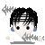 Pixelated character with black hair and blue earrings, showing head turn from left to right against gray background