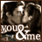 identical images showing a couple kissing, with 'you & me' text below; the ampersand alternates between white and pink