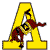 A yellow capital letter A with a red and black Spider-Man figure clinging to its left side, rendered in pixelated style.