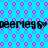 Blue background with repeating pink and purple circular patterns, black text reading 'deermeg' repeated horizontally in two