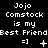 Pixel art displays "Jojo Comstock is my Best Friend" text with animated symbols beneath each phrase across three on black background