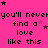 A bright pink background with repeated black text reading "you'll never find a love like this" and scattered dark purple stars.
