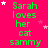 Green text on bright pink background repeats 'Sarah loves her cat sammy' with scattered white and pink stars, partially obscured by gray rectangle.