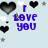 Pixelated icon with light blue background, black hearts, white clouds, gray stars, and purple text reading "I LOVE YOU" on left side and "END OF STORY" on right side.