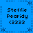 Blue background with four identical text blocks arranged in a , each containing "Steffie Pearidy <3333" in black pixelated font surrounded by asterisk and dotted line decorations