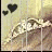 Two side-by-side show a pixelated image of two figures in an embrace with three dark hearts floating above them against a light background