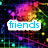 six pixelated text labels over a colorful, abstract background with glowing lines and dots