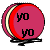 Pixelated static icon of a pink yoyo with red outline and black base, featuring two instances of the text "YO" in bold black pixel font on its surface.