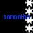 A black background features a vertical of white star-shaped pixels flanked by two horizontal of blue text reading "samantha" on both sides