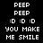 Pixelated text and smiley faces on black and blue backgrounds with white lettering.